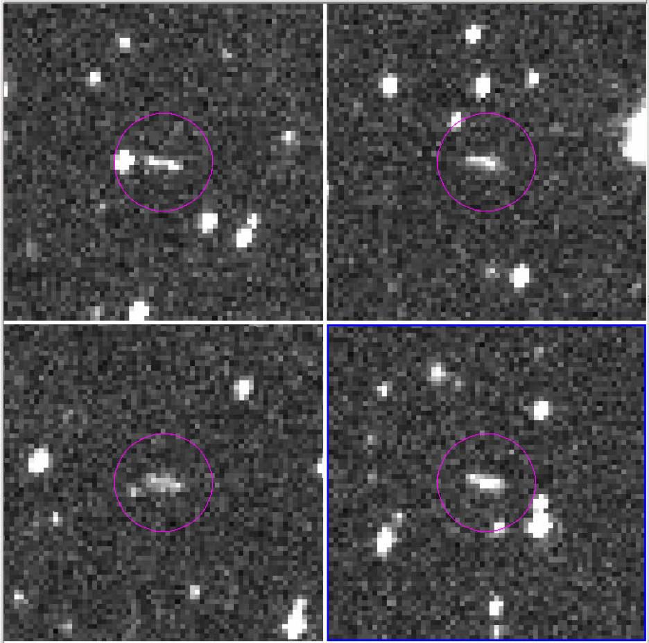 Discovery images of asteroid 2018 LA, a faint moving dot, taken hours before it entered Earth's atmosphere