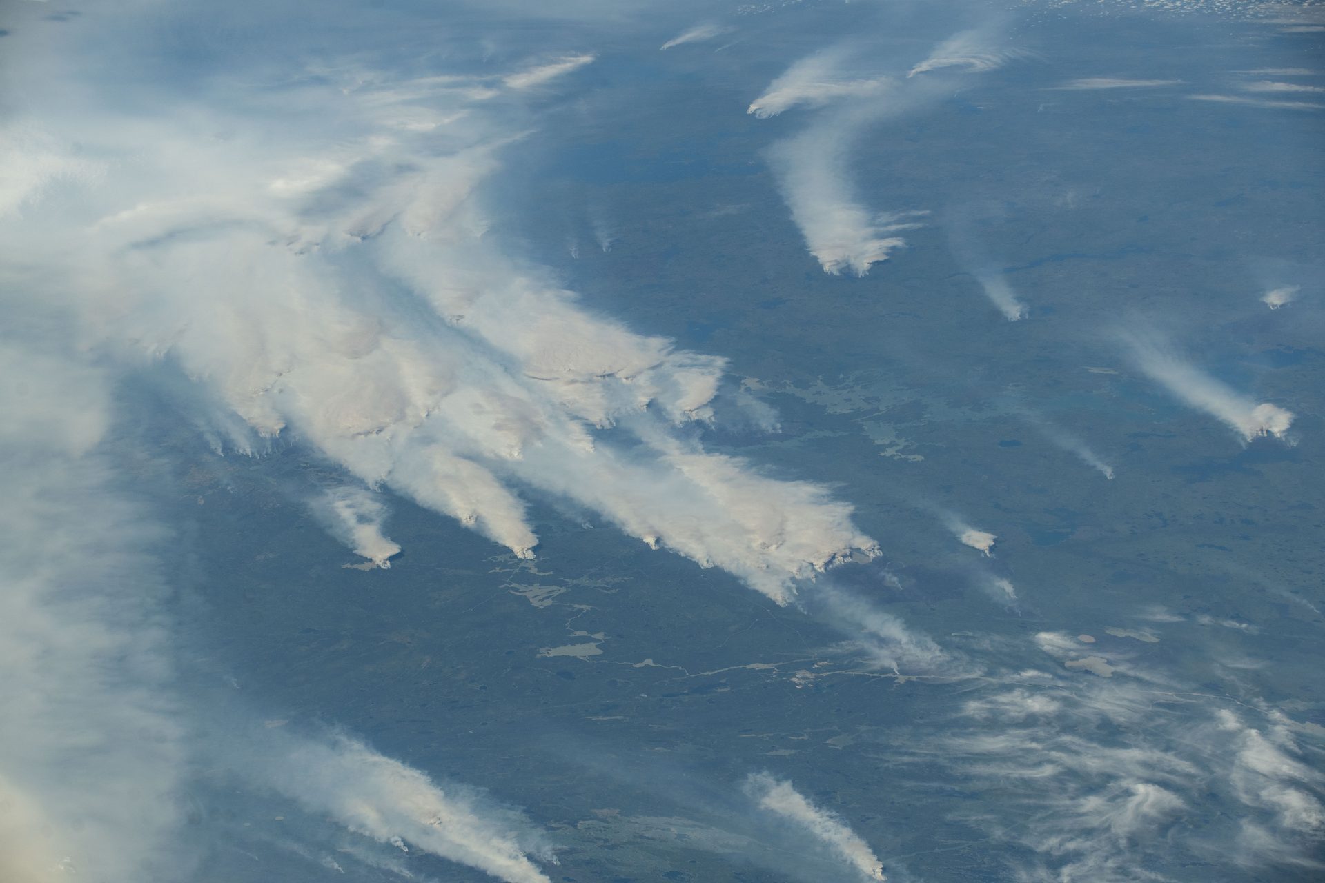 Smoke from wildfires burning across central Canada, photographed from the International Space Station