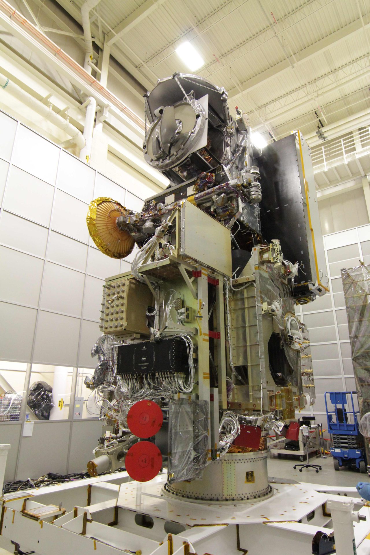 The GPM Microwave Imager installed on the GPM Core Observatory in a NASA Goddard cleanroom