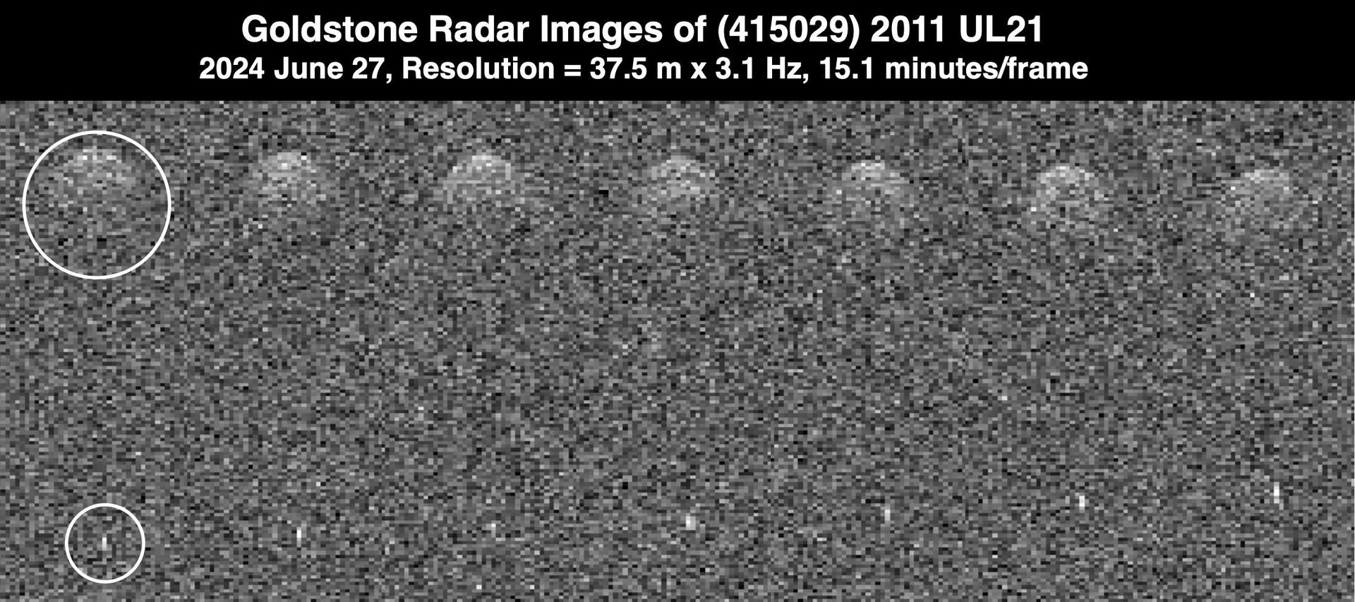 A sequence of radar images of the binary asteroid 2011 UL21 and its small moon