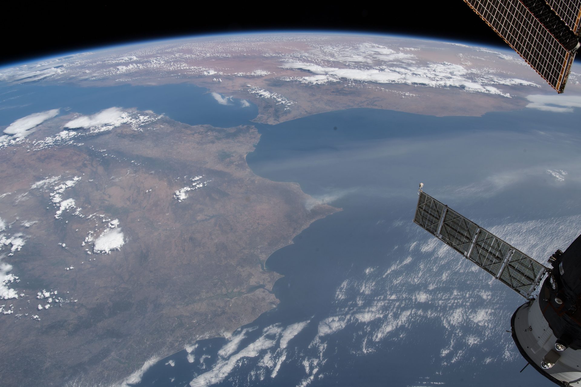 Smoke from wildfires near the southern coast of Portugal, photographed from the International Space Station